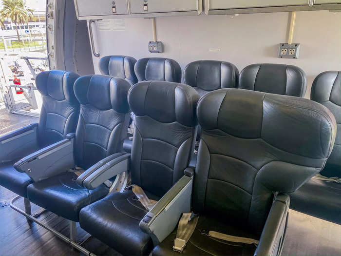 Instead of the 266 seats that would normally fill an Emirates aircraft of this size, only nine fill the small compartment between the cockpit and the cargo hold.