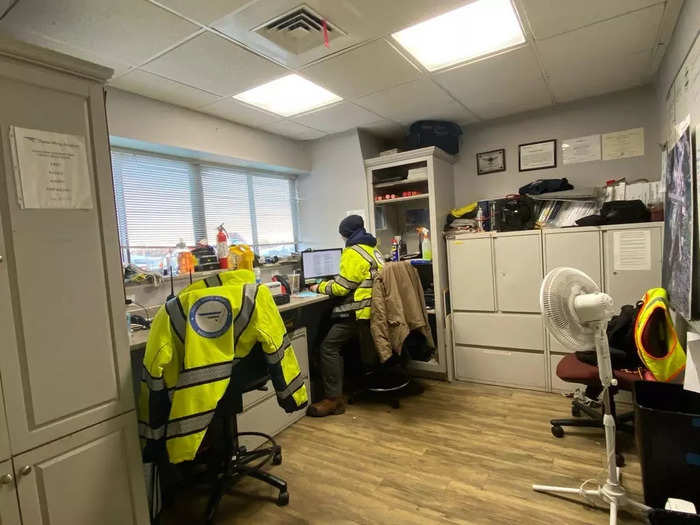 I also talked to the line crew workers, whose office is next to the VIP lounge and overlooks the ramp. The employees spend their day directing, parking, fueling, and cleaning planes.