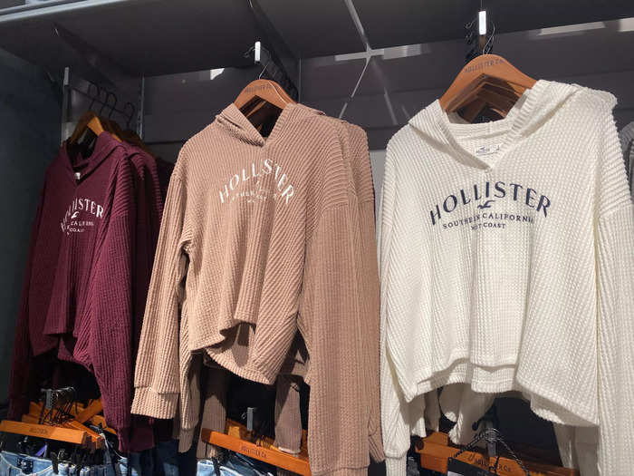 The first clothes I saw when I walked in were still covered in the Hollister name and seagull logo.