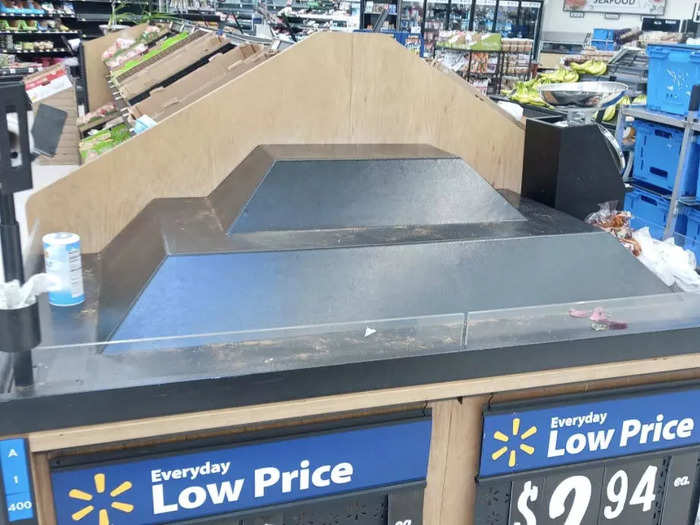 Dave Danna, a shopper in Spartanburg, South Carolina, found the produce, meat, and bread shelves at the local Super Walmart mostly bare on Tuesday morning.