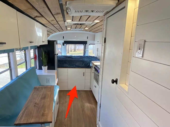 Underneath the bed is access to the "garage," which is similar to a trunk in a car.