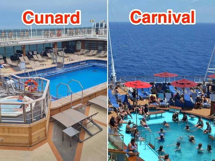 Outside of entertainment and events, most people on Carnival Vista spent their days poolside. On the Queen Elizabeth, the pools weren