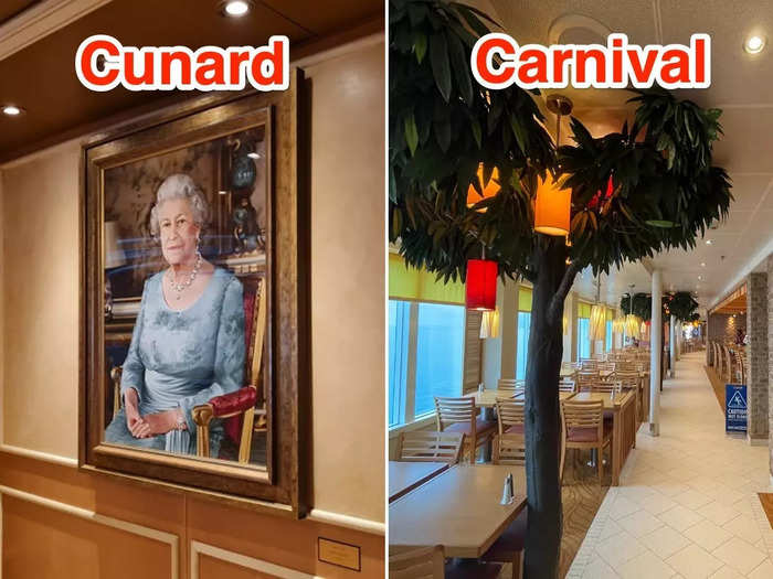 Decor fit royalty standards throughout the Queen Elizabeth. On the Carnival Vista, the decor had a tropical theme that embraced palm trees.