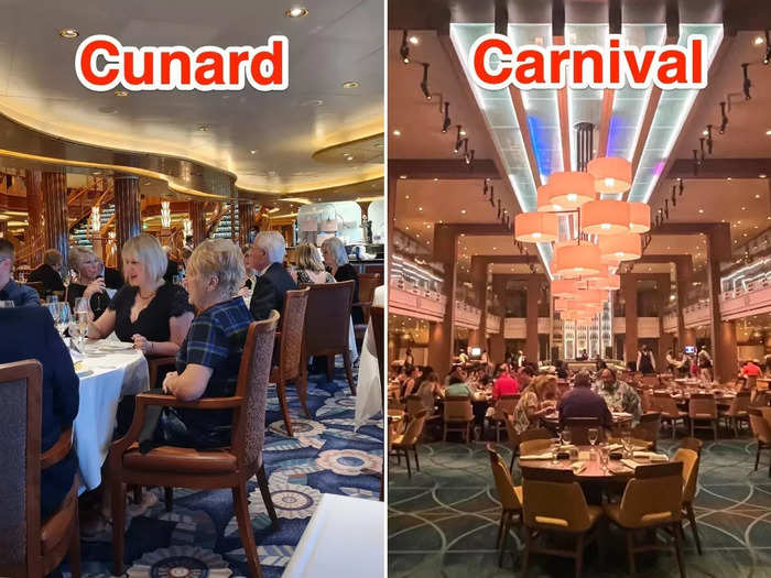 The food and eateries on each ship were also different. The Carnival Vista has over a dozen places to eat. The Queen Elizabeth has just two main restaurants.