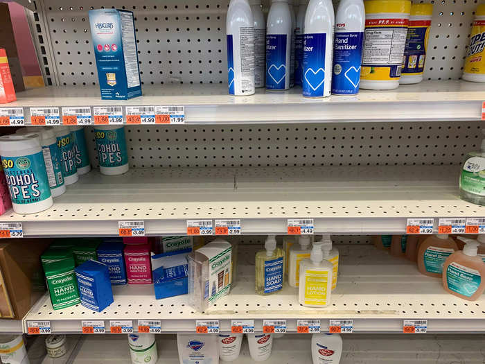 Most hand sanitizers were off the shelves too, except for the CVS store brand.