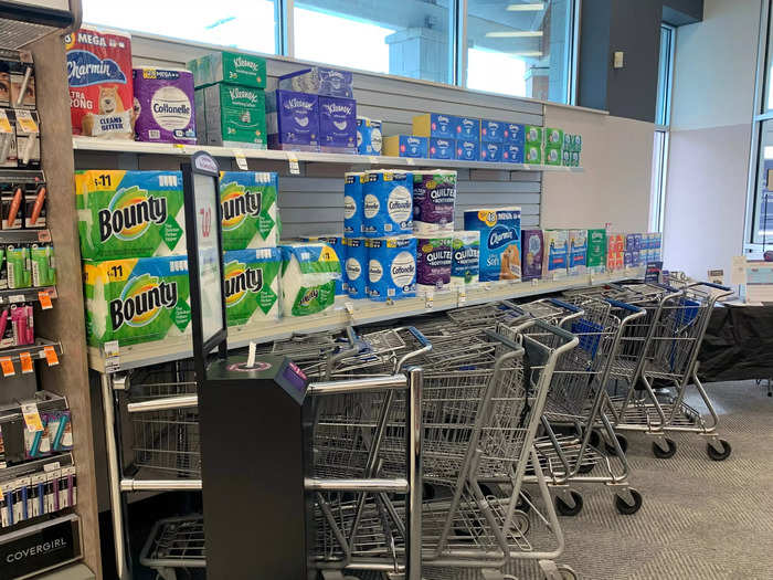 Toilet paper and paper towels were displayed right up front too, and seemed to be well stocked.