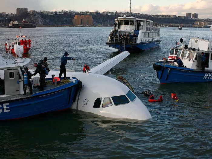 The passengers were forced to stand on the wings and sit in rafts in freezing temperatures as the aircraft slowly sunk, anxiously waiting for rescue boats to arrive.