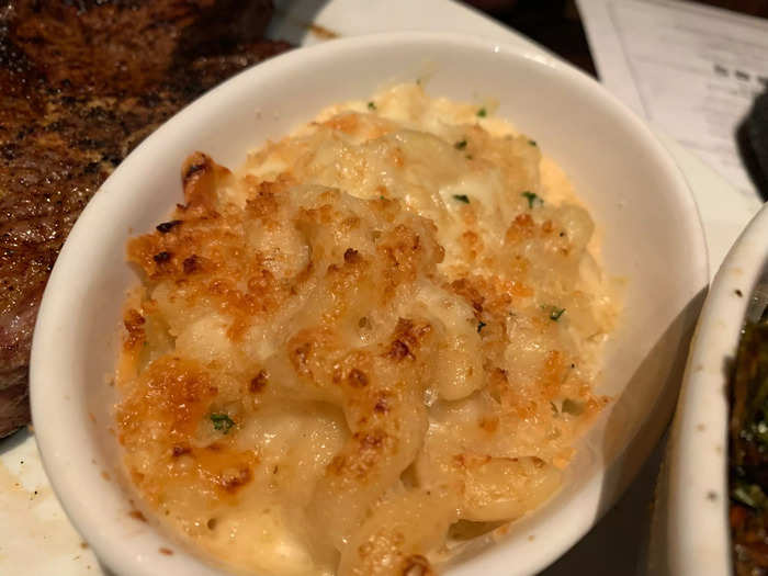 He also ordered mac and cheese, which had a delicious topping of breadcrumbs baked on.