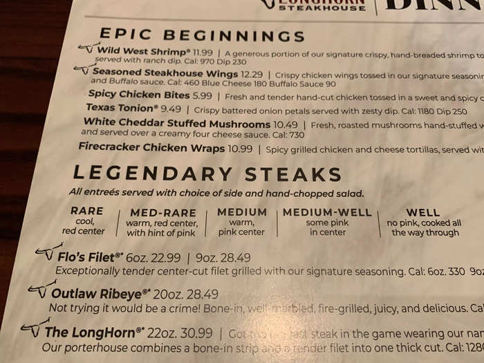 Most of the menu consists of different steaks, just as you