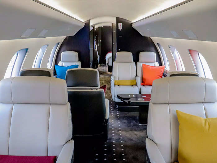 A cabin length of 54 feet and five inches gave VistaJet lots of flexibility in configuring the aircraft and the result is a cabin with four distinct living areas, including a private bedroom.