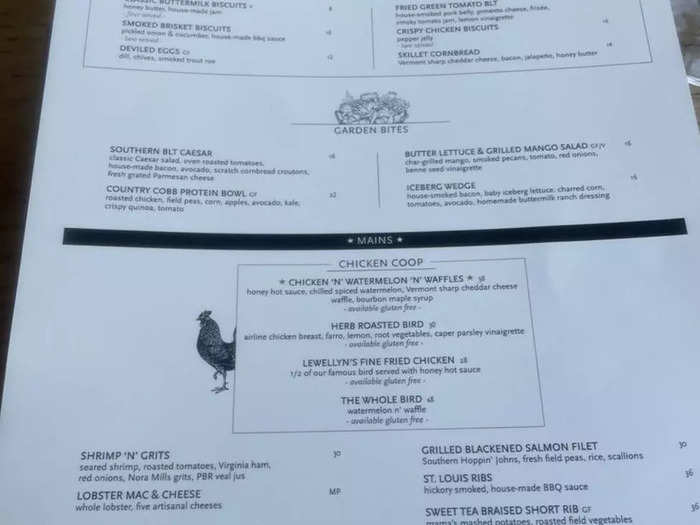 The menu was mostly comprised of Southern comfort foods from a skillet cornbread appetizer to a shrimp and grits entrée. But the star of the show is the chicken.