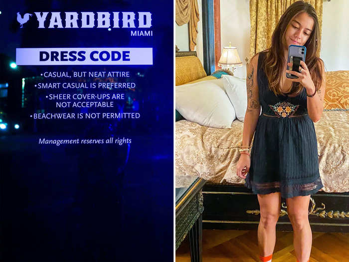 The first thing I noticed when I walked in the door was the dress code sign — casual, but neat. I wore this dress with comfy shoes and had no issues getting seated.