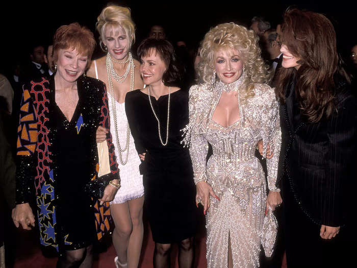 Parton showed out and stood out in a full rhinestone-encrusted gown to the New York "Steel Magnolias" movie premiere in 1989.