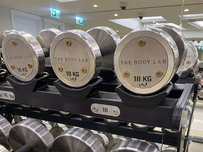 There are dumbbells up to 60kg (132lbs), all of which have "The Body Lab" engraved as well as nuts and bolts in their trademark brass.