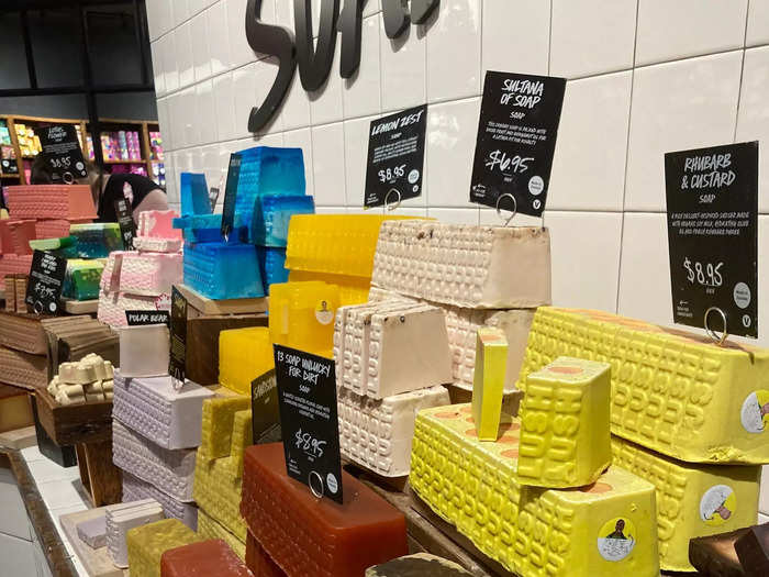 The mountain of carved blocks of soap was a main focal point in the store.