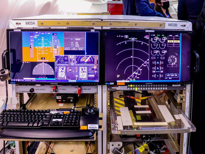 Monitoring stations in the front half of the aircraft allow flight test engineers to monitor and review data, while also monitoring the safety of the flight test aircraft during missions.