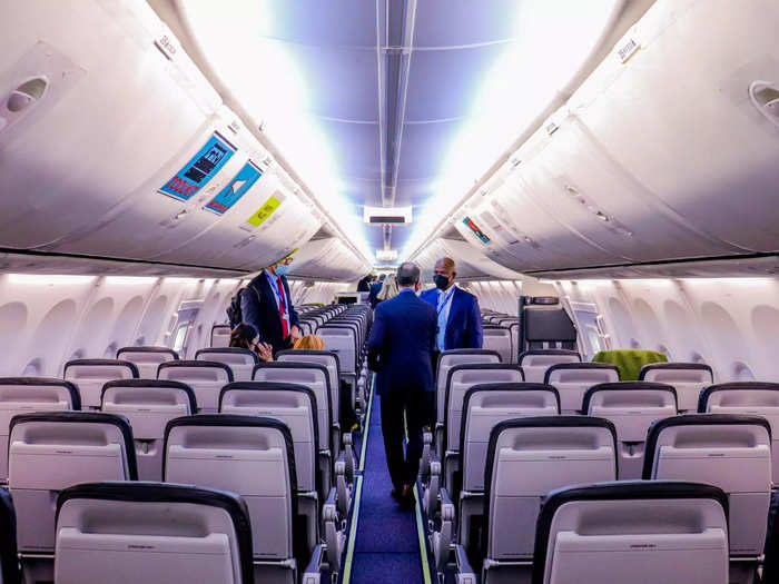 Rows of traditional airplane seats fill the ecoDemonstrator