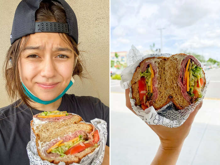 At Publix, I ordered a roast beef sub on wheat and added cheddar cheese, lettuce, tomatoes, pickles, and Italian dressing. It was as close to the Wawa order as I could get with a similar menu.