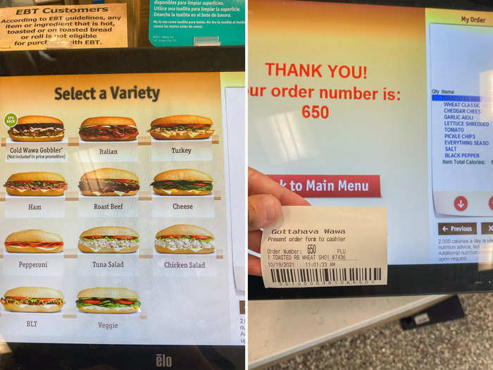 Wawa had a touchscreen kiosk for ordering sandwiches. I thought the process was simple and I appreciated that I could customize my order to my liking.