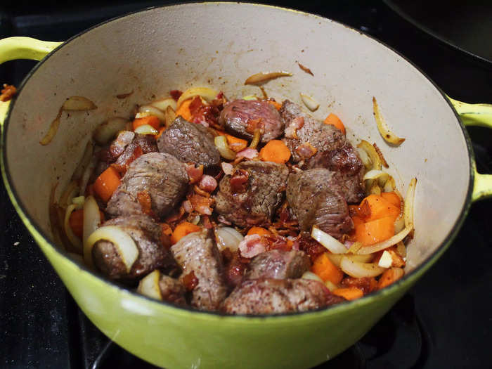 I then added the meat and bacon back into the pot with the vegetables.