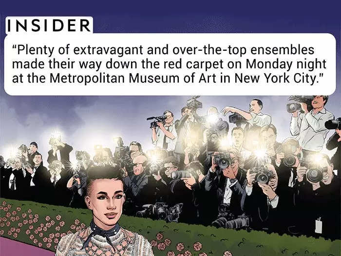 James Charles is at the Met Gala. An interviewer asks, "This is new, new, new for you. It’s your first Met, too?" He says, "It is! I feel so good. This is just like a lot of things that are out of my comfort zone that’s like exactly what camp is," he says. Later, in a video, Tati Westbrook says "There