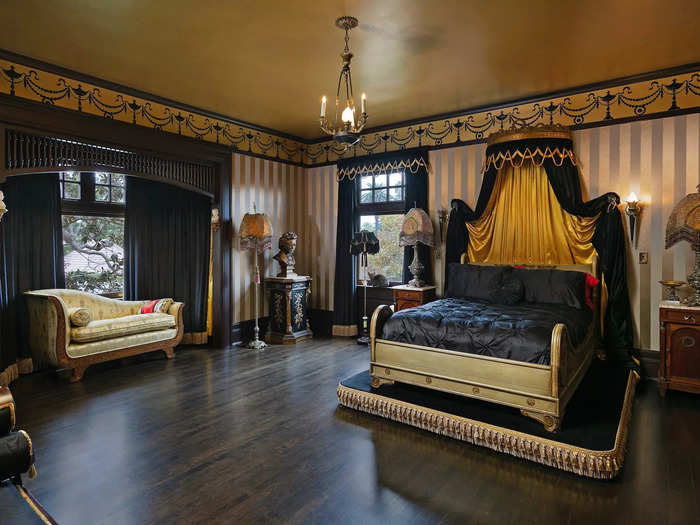 But when it comes to the bedrooms, Von D went all out. One has a subtle black-and-gold design.