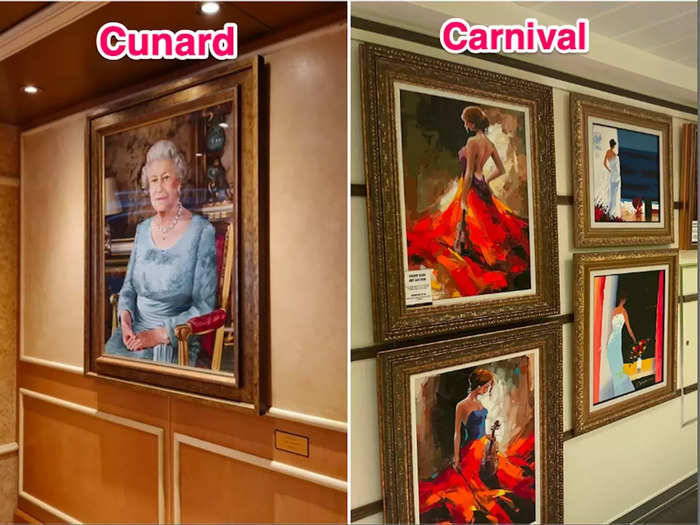 Art and history could be spotted throughout the entire Queen Elizabeth ship. There was one section where art was displayed on the Carnival Vista, but it was mainly there for purchasing purposes.