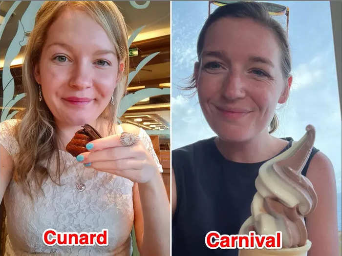 While Mikhaila enjoyed her afternoon tea and pastries on the Queen Elizabeth, Monica opted for soft-serve ice cream on the Carnival ship.