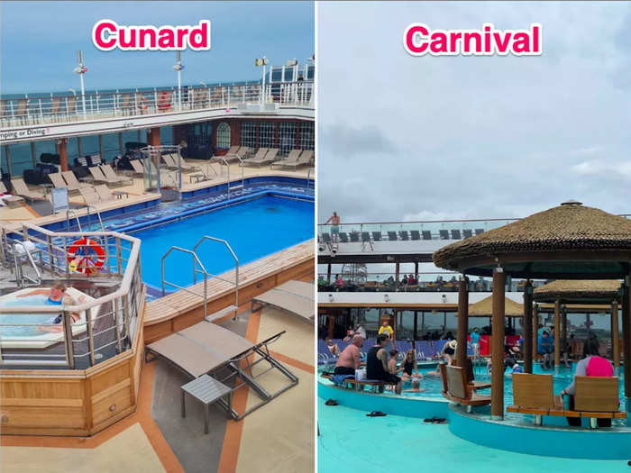 The Carnival Vista had two main pools for guests, which embraced a tropical theme. The Queen Elizabeth pool wasn