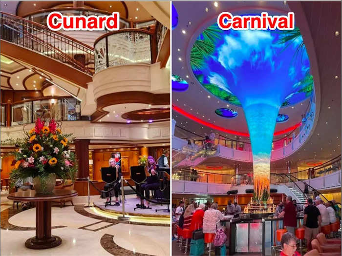 Mikhaila was welcomed onto the Queen Elizabeth with calming music whereas the Carnival Vista greeted passengers with upbeat music streaming throughout the lobby.