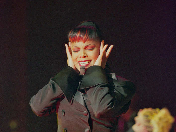 Jackson continued to play with her hairstyle while performing on "The Velvet Rope Tour."