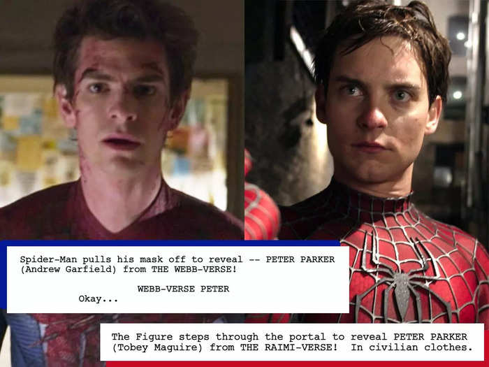 The script refers to Tobey Maguire