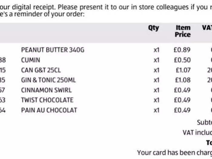 The receipt was spot on. I was impressed that it had correctly identified the pastries I had picked up, too.