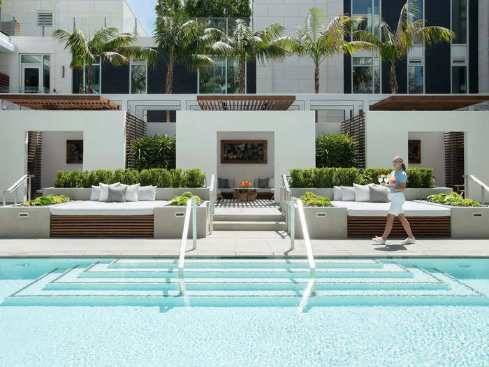 … a saltwater pool with cabanas to take advantage of the Los Angeles sun …