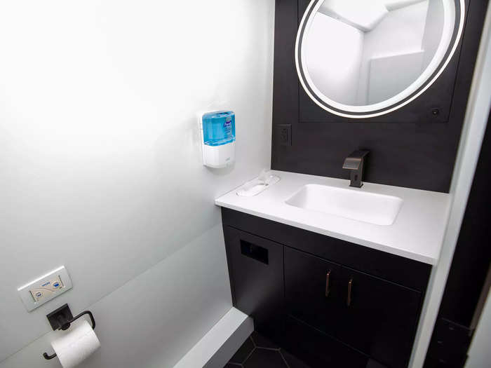 The bathroom aboard the Jet is like that of any mass transit bathroom. There