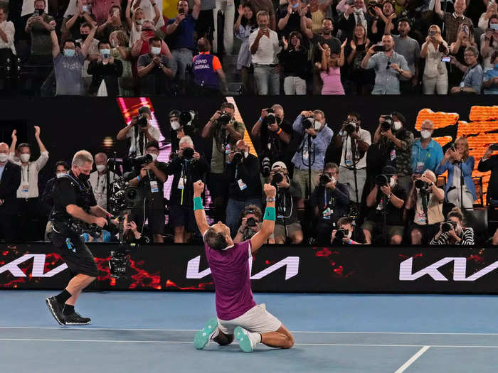 Nadal fell to his knees, basking in the monumental moment.