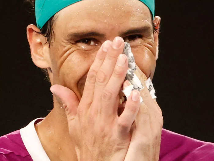 And when he finally broke through to take the 2-6, 6-7 (5-7), 6-4, 6-4, 7-5 victory, Nadal was absolutely overcome with emotion.