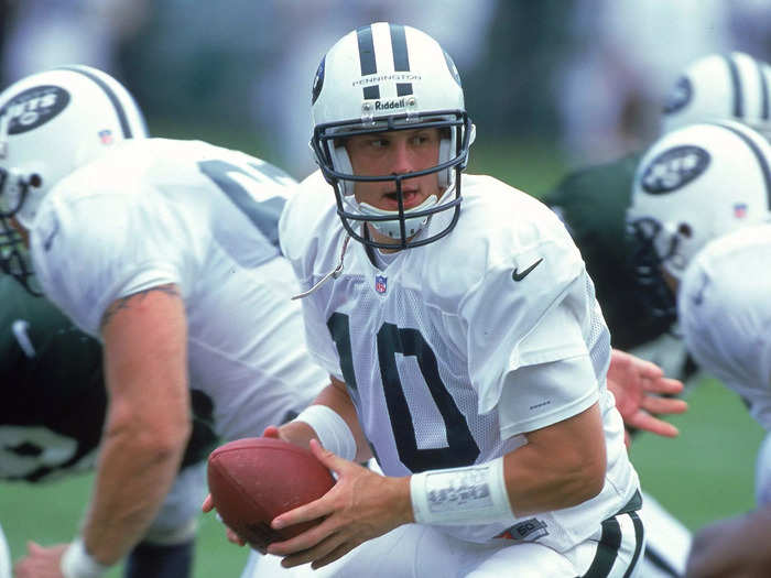 The Jets used the 18th pick on Marshall University quarterback Chad Pennington.