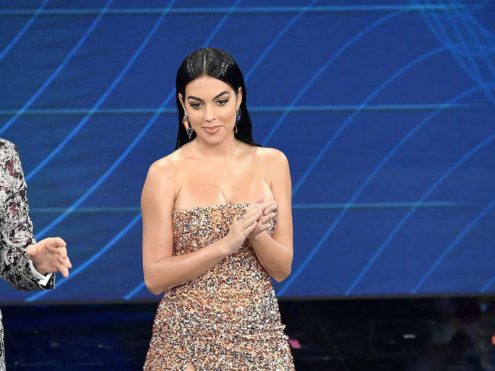 Rodriguez stood out in a bejeweled dress with a thigh-high slit at the 2020 Sanremo Music Festival.