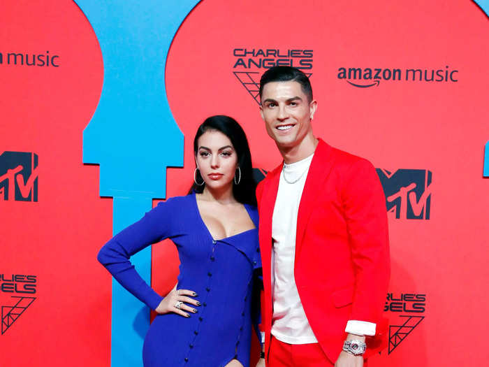 At the 2019 MTV EMAs, Rodriguez wore a bright-blue Jacquemus dress, while Ronaldo wore a red suit with a white shirt.