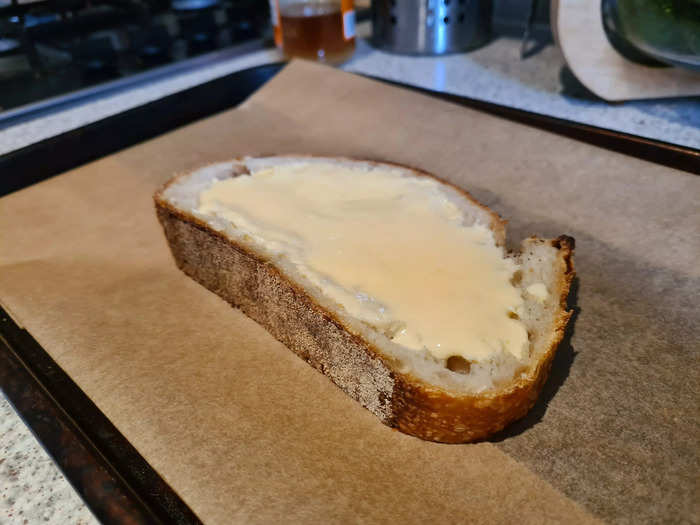 Then came filling the bread with the custard mixture.