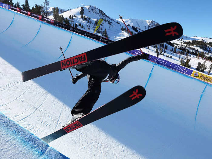 1/8: Eileen Gu of Team China competes in the Freeski Halfpipe competition at the Toyota U.S. Grand Prix at Mammoth Mountain in California.