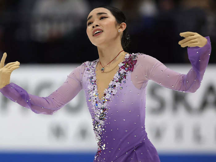 1/7: Karen Chen skates in the Ladies Free Skate during the U.S. Figure Skating Championships at Bridgestone Arena in Nashville, Tennessee.