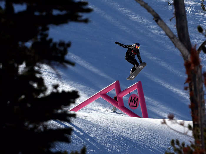 1/6: British snowboarder Katie Ormerod takes a run for the Snowboard Slopestyle competition at the Toyota U.S. Grand Prix at Mammoth Mountain in California.