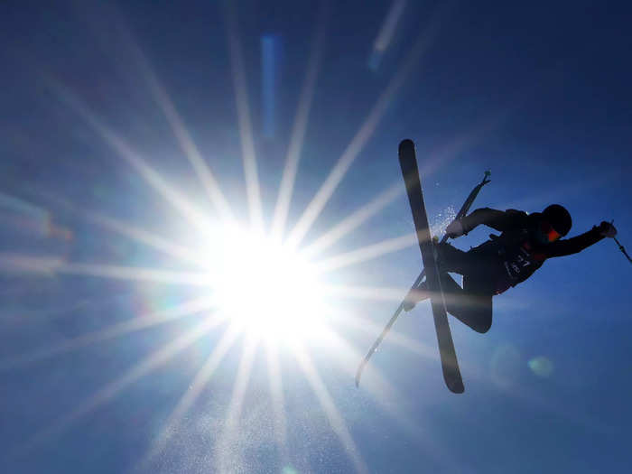 1/5: Team USA freestyle skier Kathryn Gray takes a training run during the Toyota U.S. Grand Prix at Mammoth Mountain.