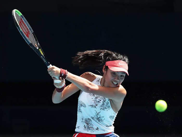 1/1: British tennis star Emma Raducanu plays a backhand during a practice session at Rod Laver Arena ahead of the Australian Open.