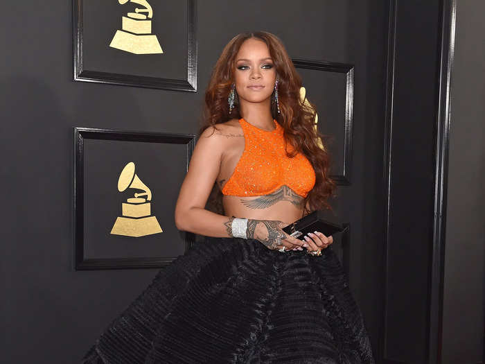 Her rib-cage tattoo was on full display at the 2017 Grammys.