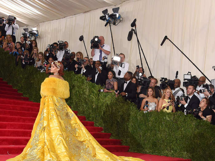 In May 2015, Rihanna wore a dramatic 16-foot train to the Met Gala.