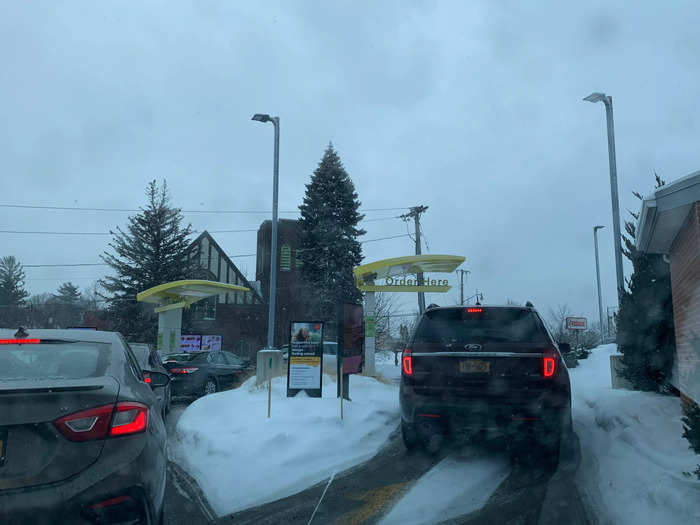 The Rochester, New York location I visited had two ordering lanes that merged into one line to pay, then moved onto two different windows to pick up food. It moved quickly and smoothly, and seemed to be an efficient use of space on a busy street.