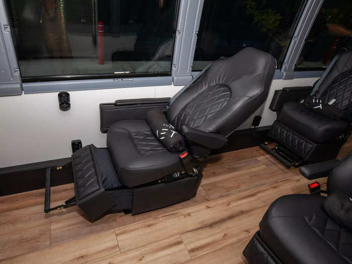 The 45-degree reclinable seats are filled with gel and memory foam padding with adjustable seat backs.